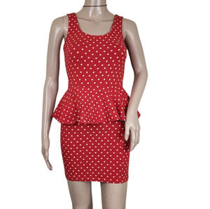 Forever 21 Red Yellow Polka dot Peplum Mini Dress